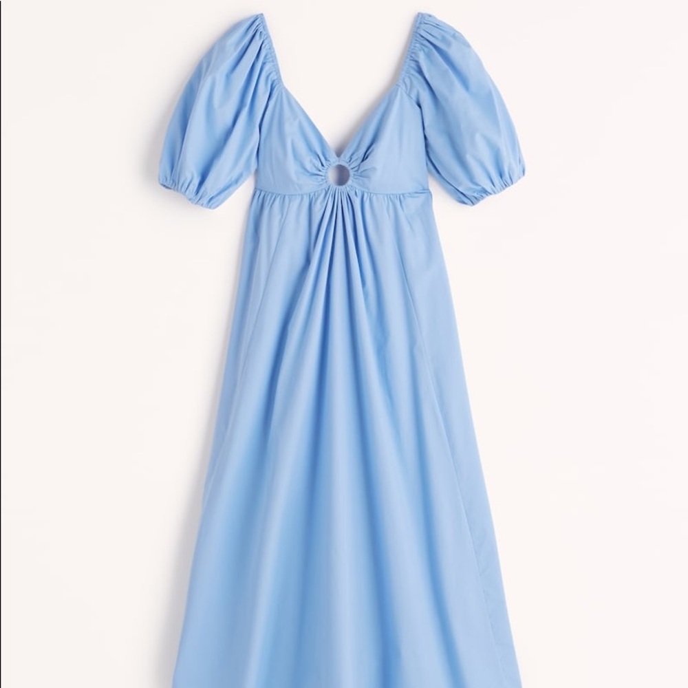 O Ring Puff Sleeve Midi Dress - Blue